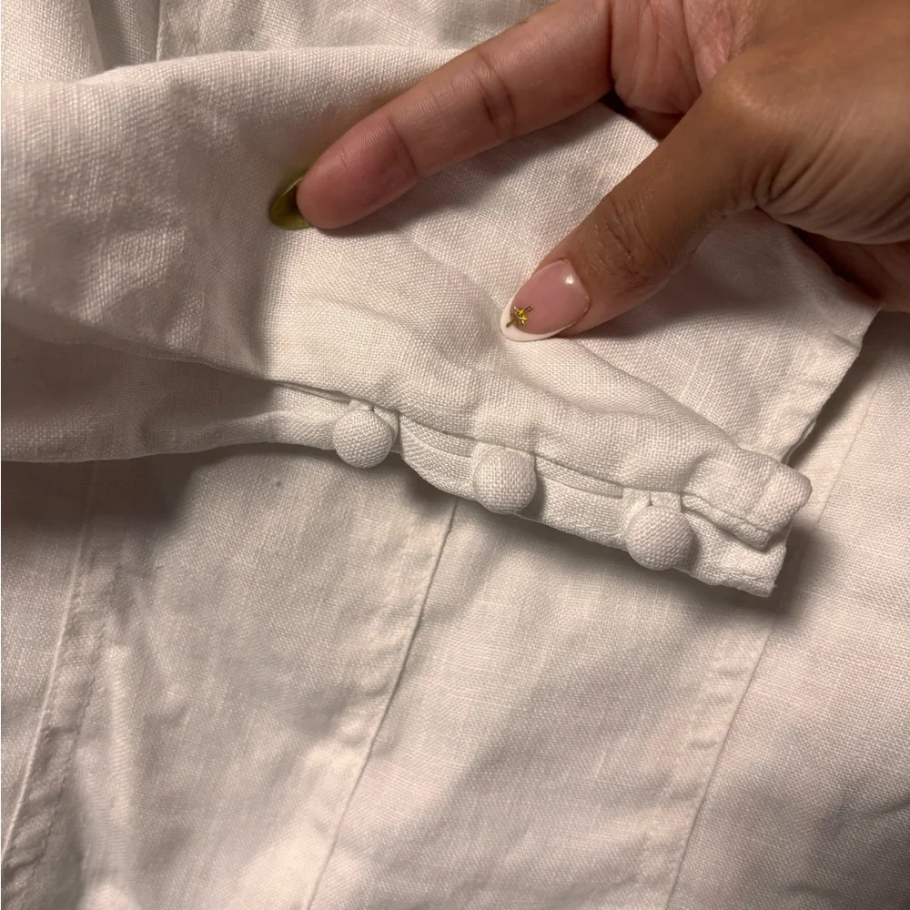 Reformation Stilton Linen Top Smocked Long Sleeve White Blouse Size 2